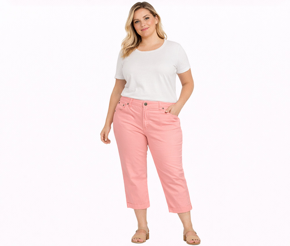 Woman Within Women’s Pink Coral Stretch Crop Pants Size 12W Petite NWOT